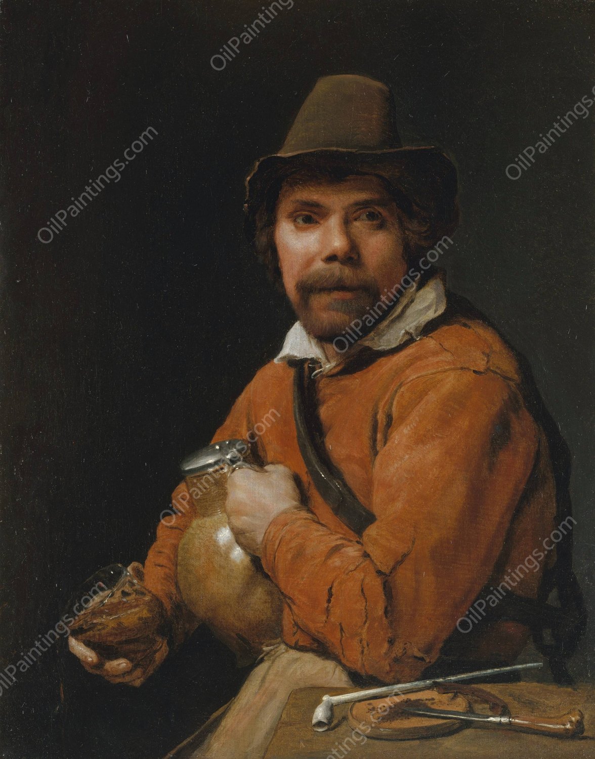 Man Holding a Jug  by Michael Sweerts - Hand-Painted Oil Painting Reproduction