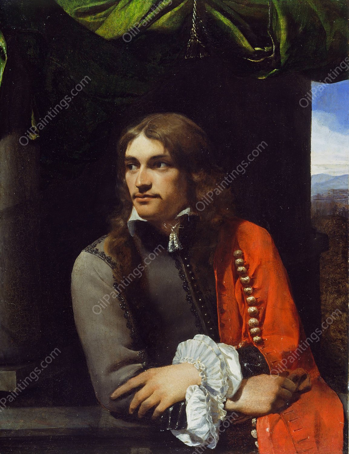 Portrait of Man, possibly Jean Deutz, with a Red Cloak  by Michael Sweerts - Hand-Painted Oil Painting Reproduction