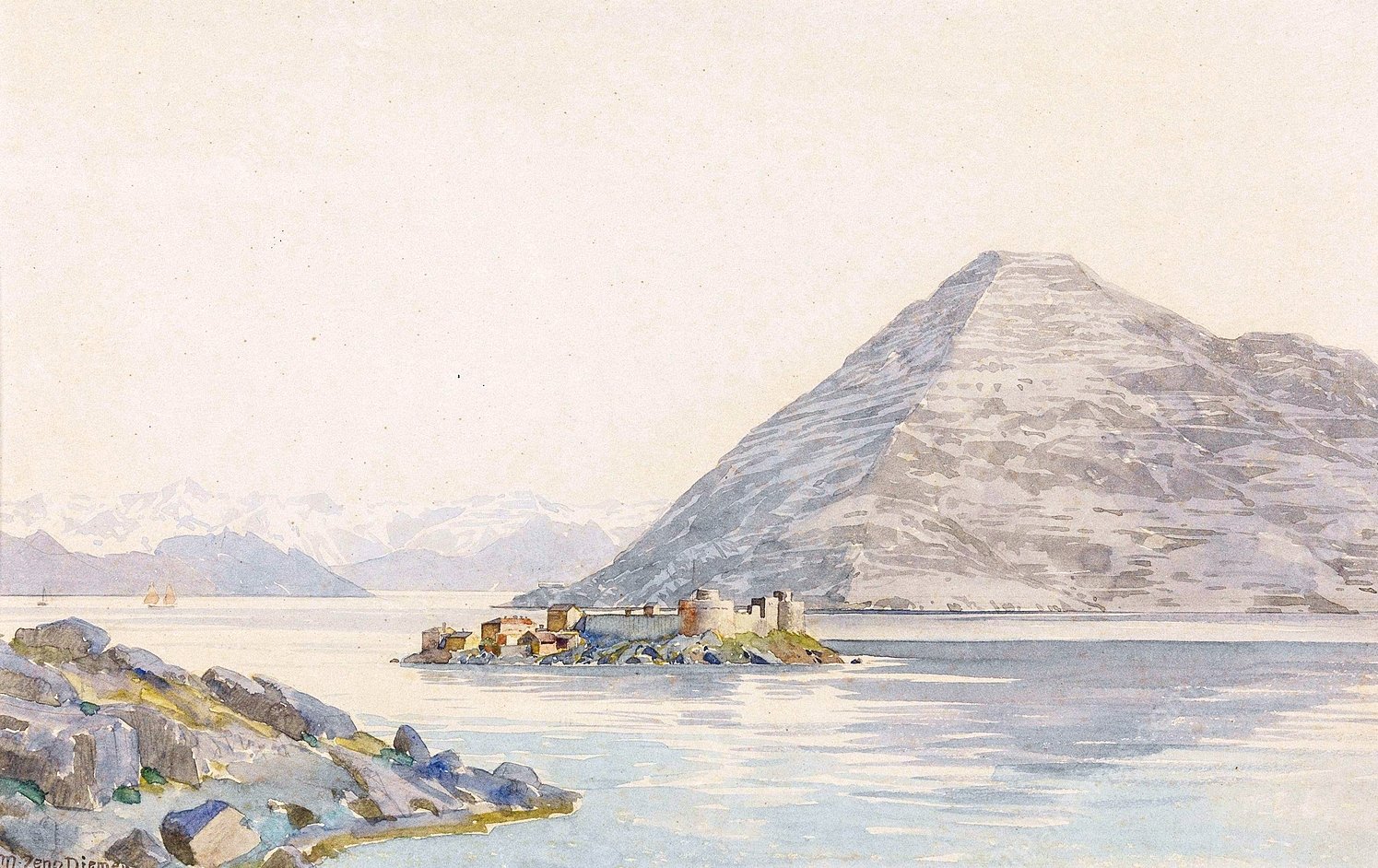 Bucht von Cattaro by Michael Zeno Diemer - Hand-Painted Oil Painting Reproduction