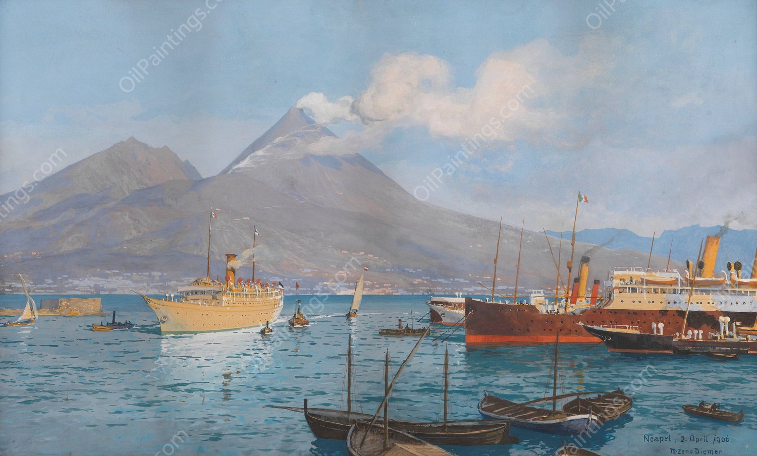 Hapag-Kreuzfahrtschiff 'Meteor'im Golf von Neapel  by Michael Zeno Diemer - Hand-Painted Oil Painting Reproduction