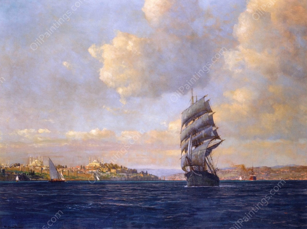 Sailing on the Bosphorus by Michael Zeno Diemer - Hand-Painted Oil Painting Reproduction
