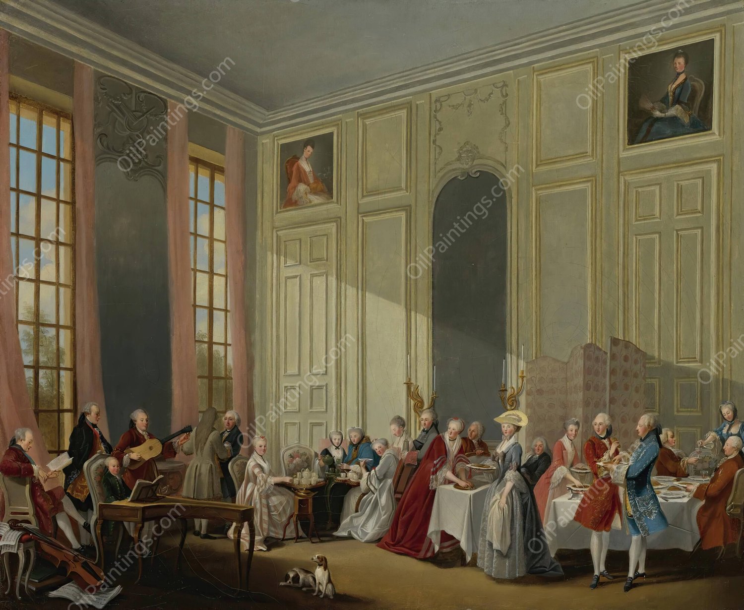 Mozart Giving A Concert In The 'Salon Des Quatre-Glaces Au Palais Dutemple' In The Court Of The Prince De Conti  by Michel-Barthelemy Ollivier - Hand-Painted Oil Painting Reproduction