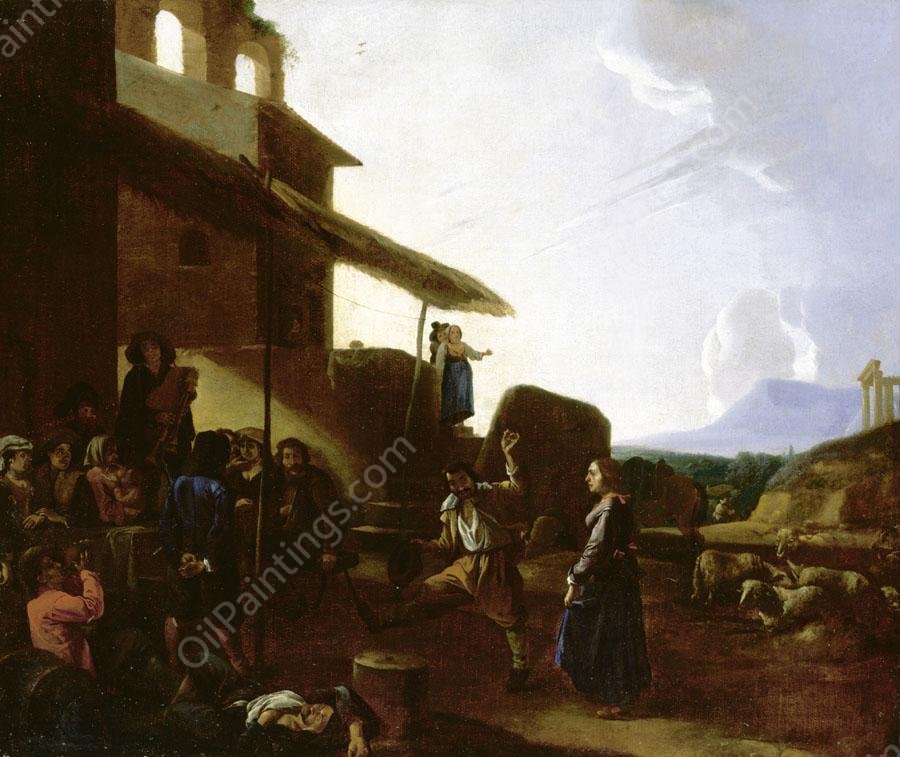 Street Scene in Rome by Michelangelo Cerquozzi - Hand-Painted Oil Painting Reproduction