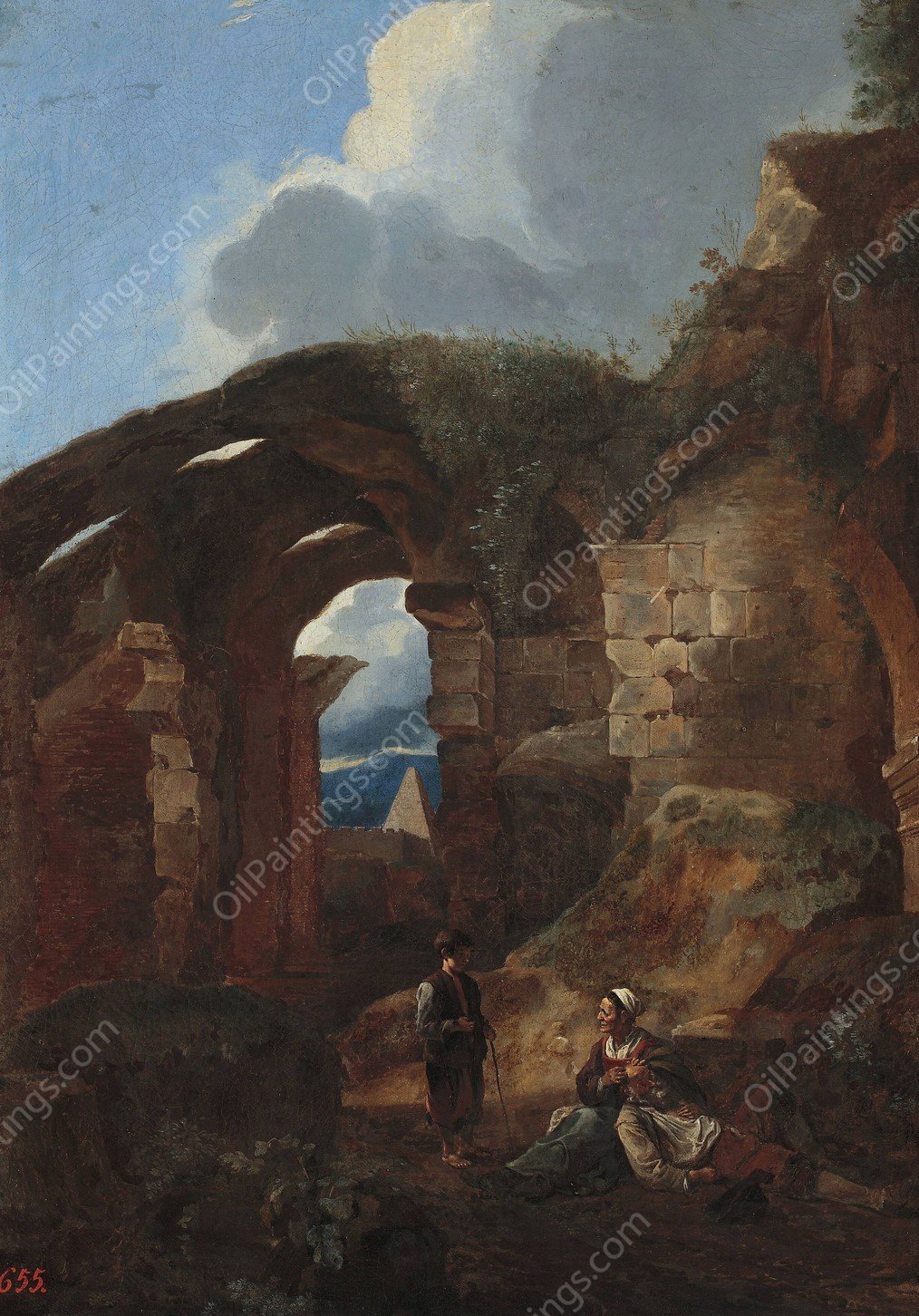 Vagabonds resting in the ruins of the Colosseum by Michelangelo Cerquozzi - Hand-Painted Oil Painting Reproduction