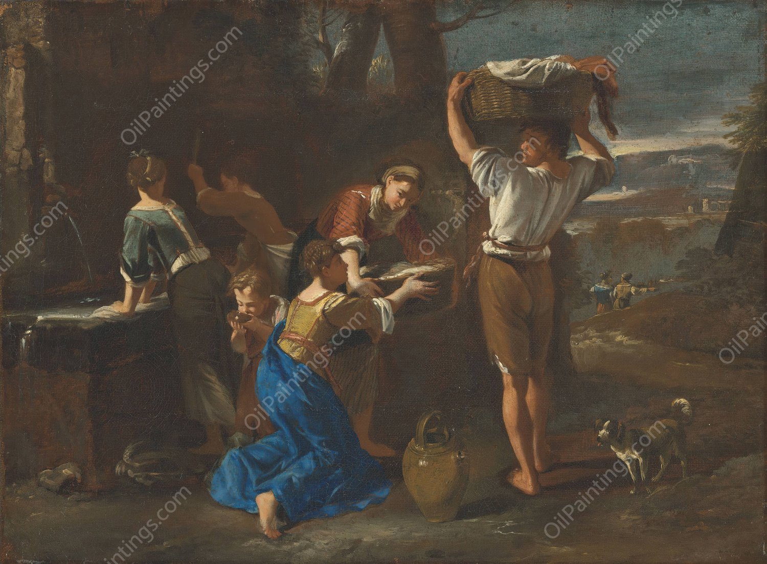 Washerwomen at the well by Michelangelo Cerquozzi - Hand-Painted Oil Painting Reproduction