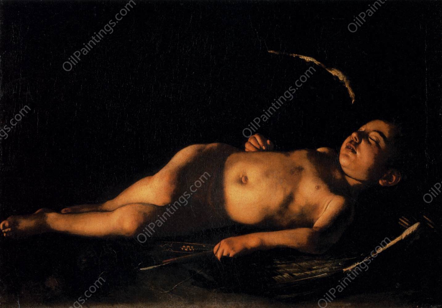Sleeping Cupid by Caravaggio - Hand-Painted Oil Painting Reproduction
