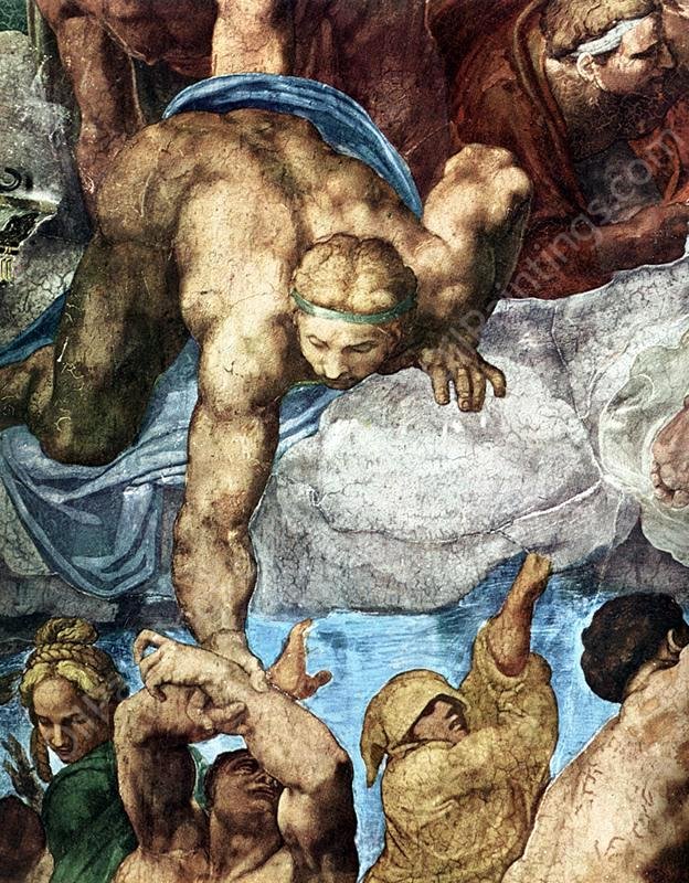 Last Judgment Detail 7 by Michelangelo - Hand-Painted Oil Painting Reproduction