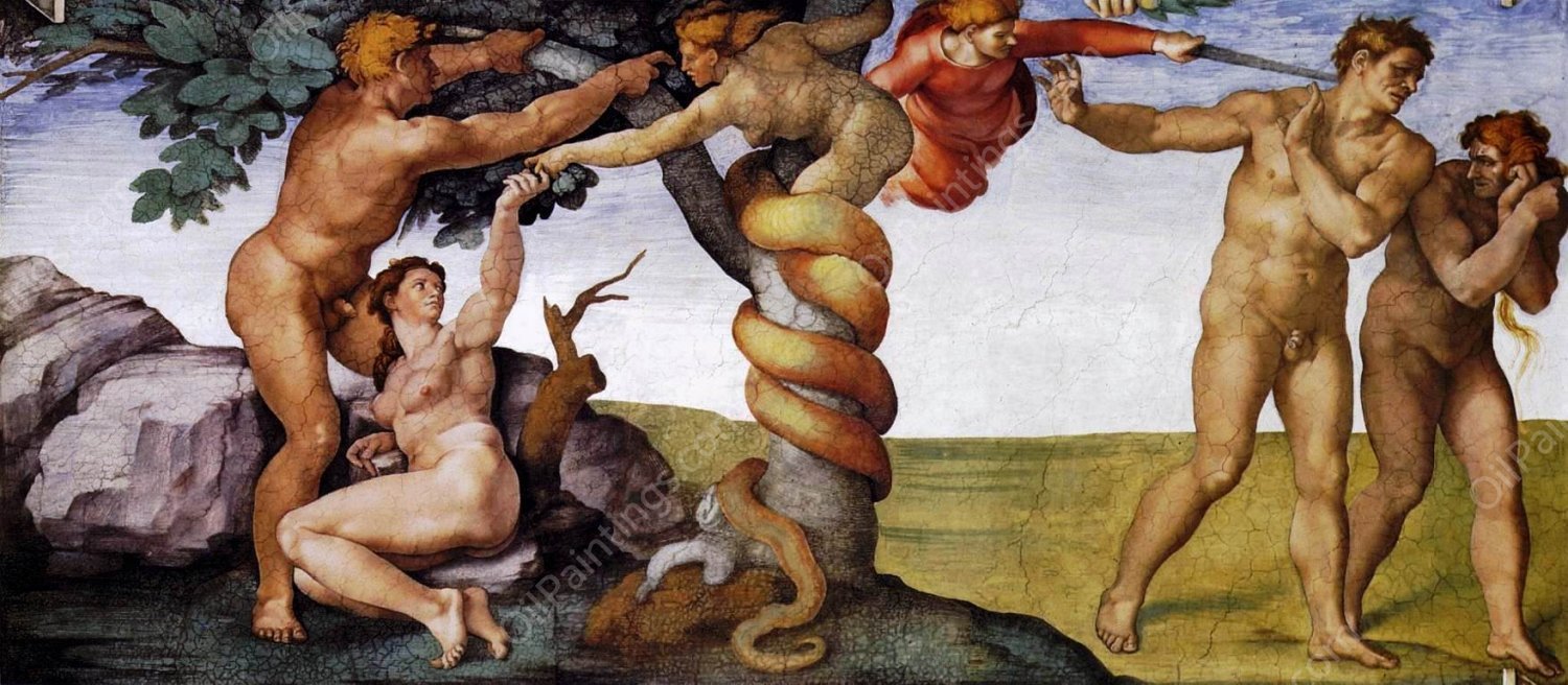 The Fall and Expulsion from Garden of Eden by Michelangelo - Hand-Painted Oil Painting Reproduction