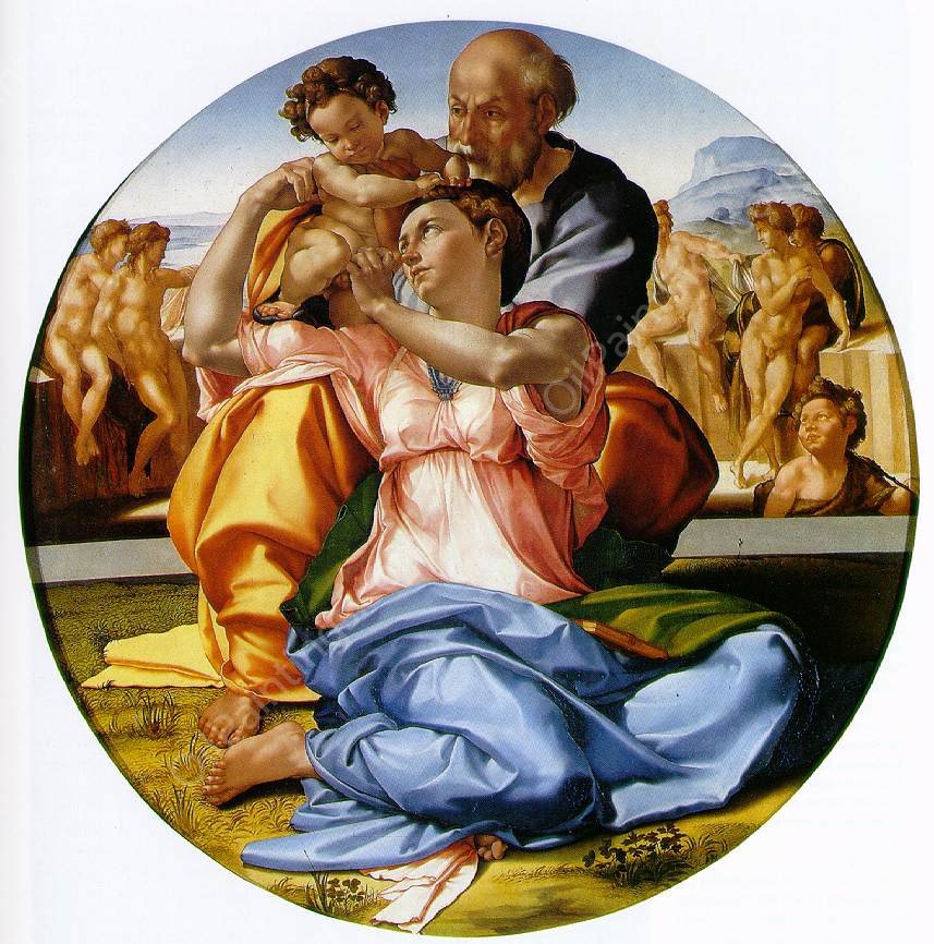 The Holy Family with the Infant St. John the Baptist by Michelangelo - Hand-Painted Oil Painting Reproduction