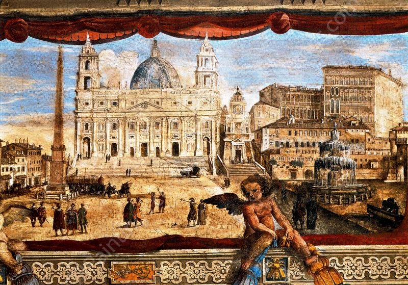 View of the Basilica of Saint Peter with Bernini's Bell Towers by Michelangelo - Hand-Painted Oil Painting Reproduction