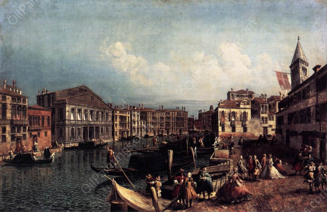 The Grand Canal with the Ca' Rezzonico and the Campo San Samuele by Michele Marieschi - Hand-Painted Oil Painting Reproduction