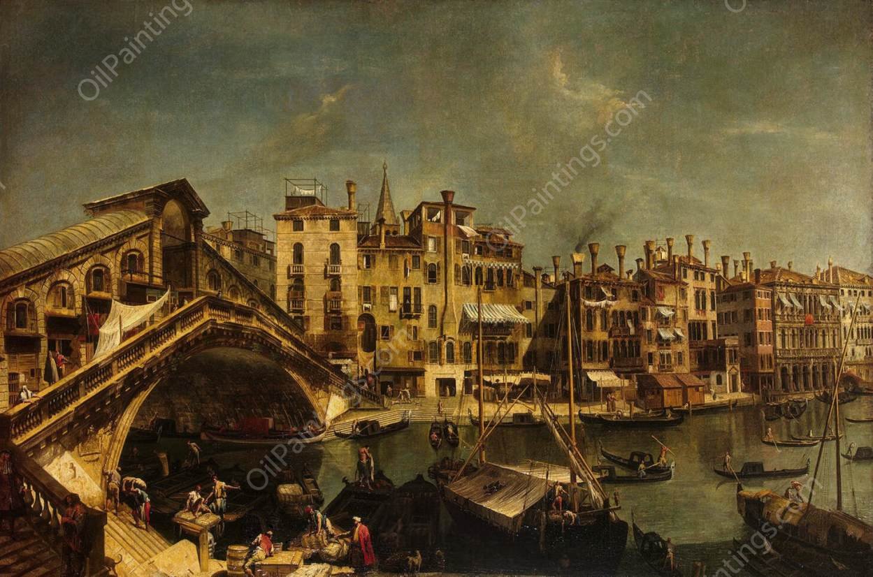 The Rialto Bridge from the Riva del Vin by Michele Marieschi - Hand-Painted Oil Painting Reproduction