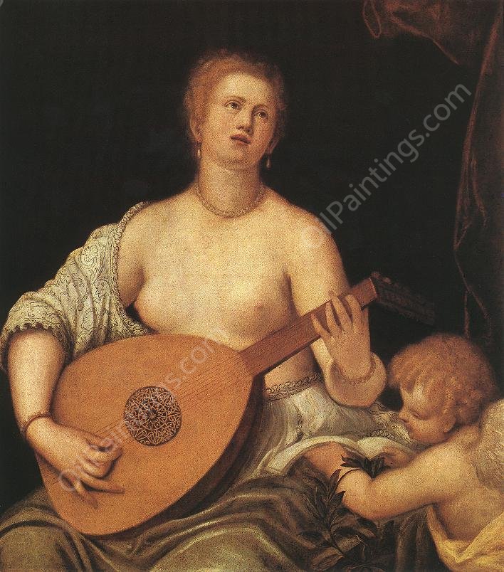 The Lute-Playing Venus with Cupid by Micheli Parrasio - Hand-Painted Oil Painting Reproduction