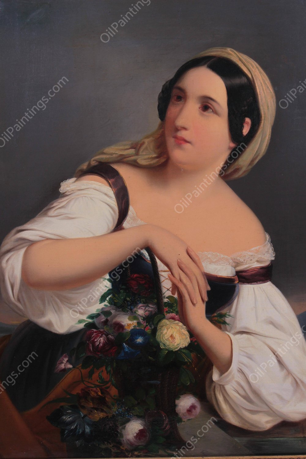 Madchen mit Blumenkorb by Mihael Stroj - Hand-Painted Oil Painting Reproduction