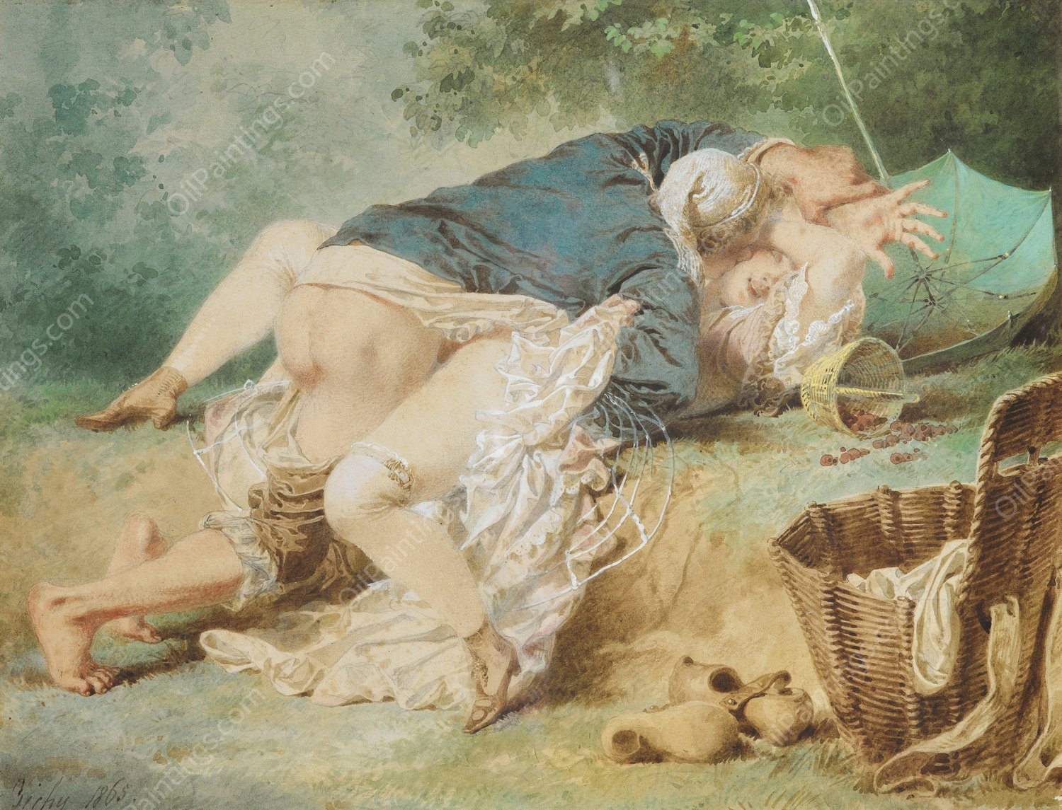 Lovers In A Park  by Mihaly Zichy - Hand-Painted Oil Painting Reproduction