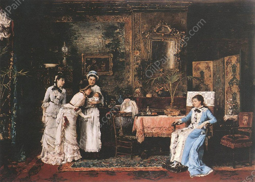 Baby's Visitors by Mihaly Munkacsy - Hand-Painted Oil Painting Reproduction