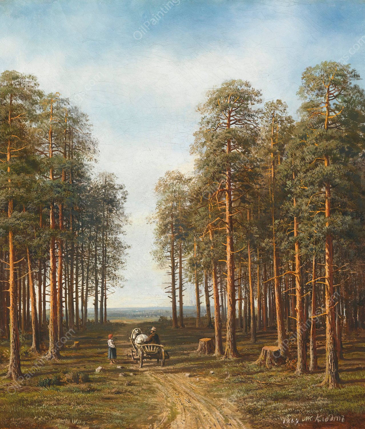 Path Through The Pine Forest  by Mikhail Konstantinovich Klodt - Hand-Painted Oil Painting Reproduction