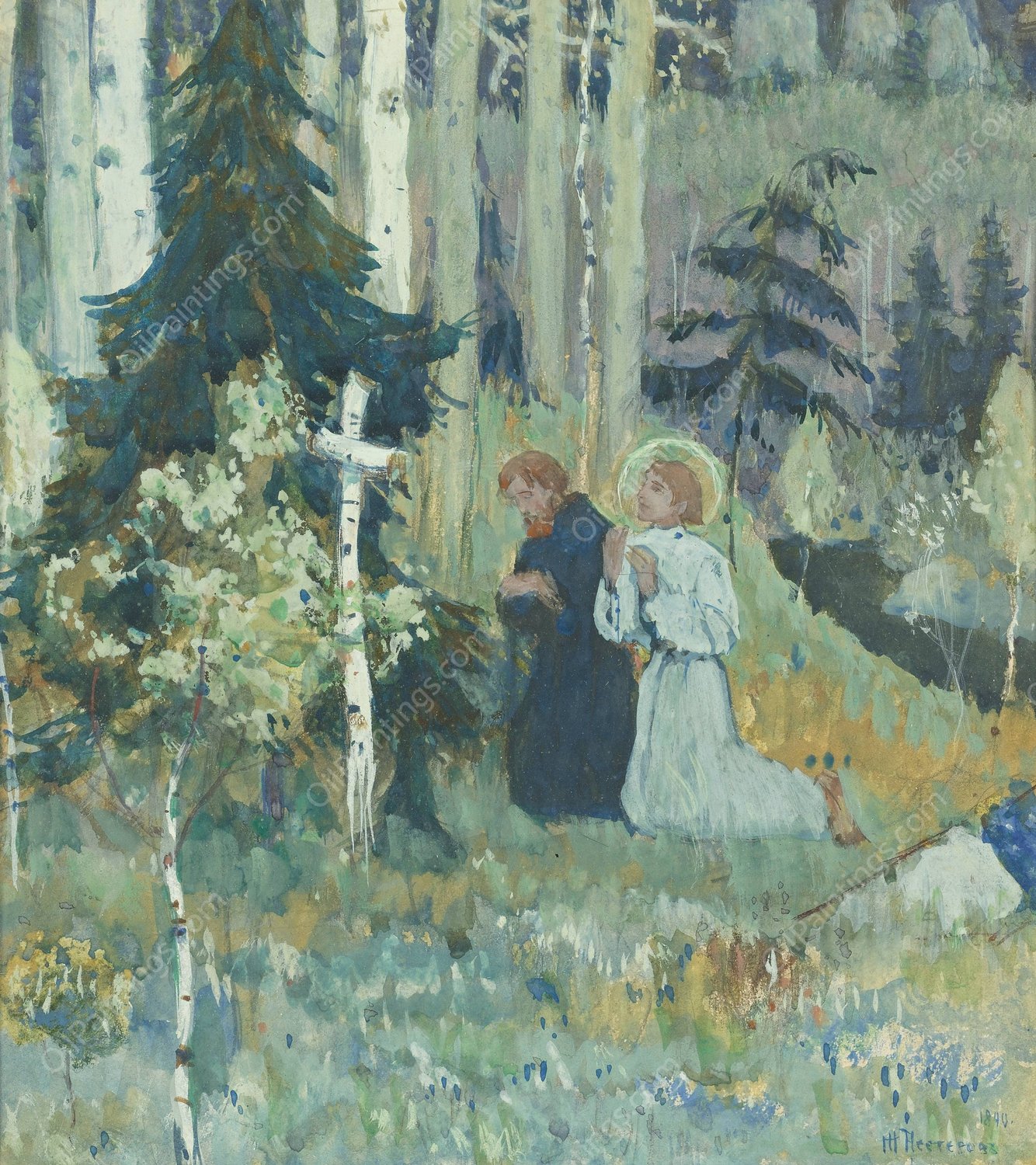 The Founding Of Trinity Sergius Monastery  by Mikhail Nesterov - Hand-Painted Oil Painting Reproduction