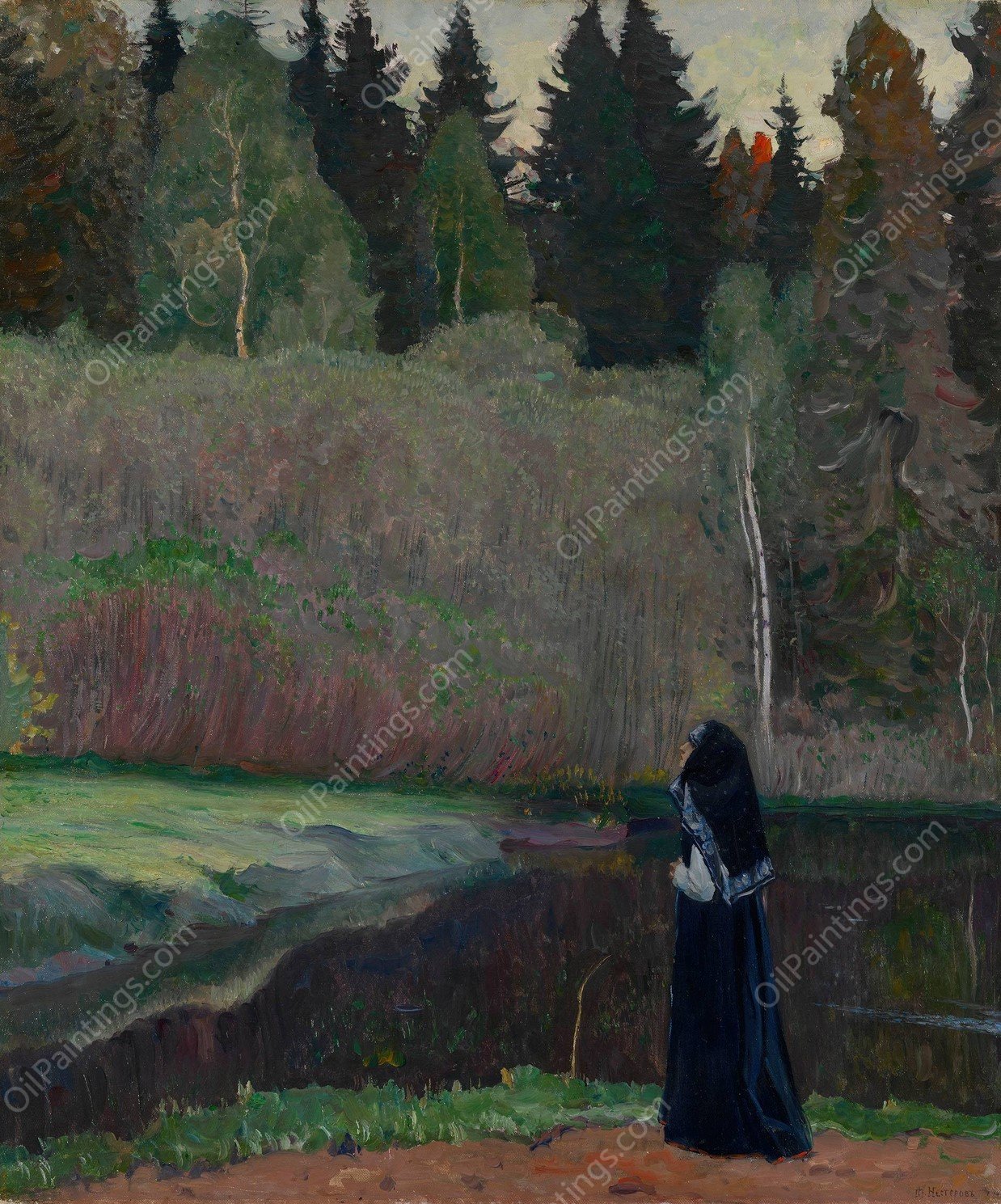 The Nightingale is Singing  by Mikhail Nesterov - Hand-Painted Oil Painting Reproduction