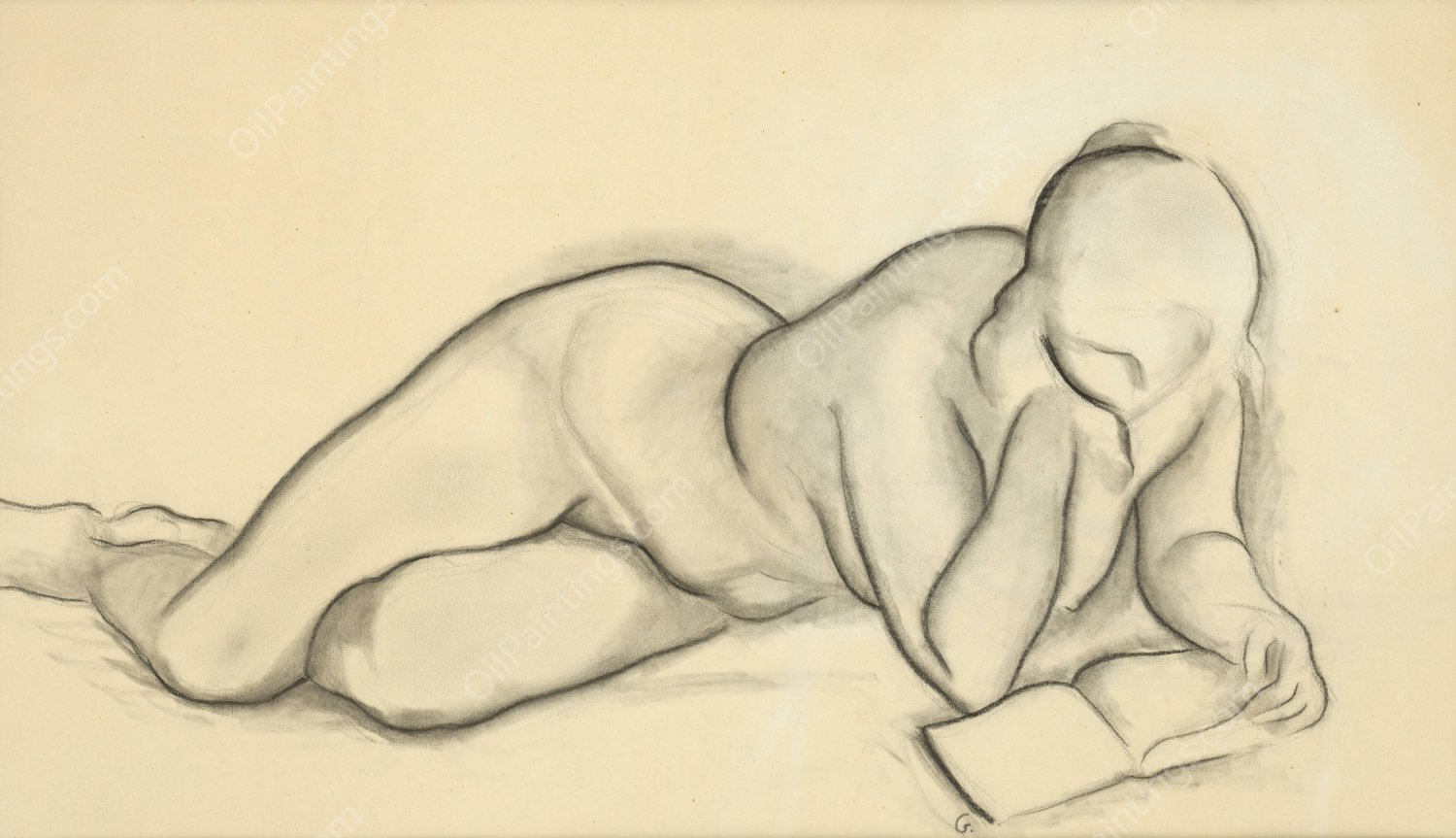 Akt s knihou  by Mikulas Galanda - Hand-Painted Oil Painting Reproduction