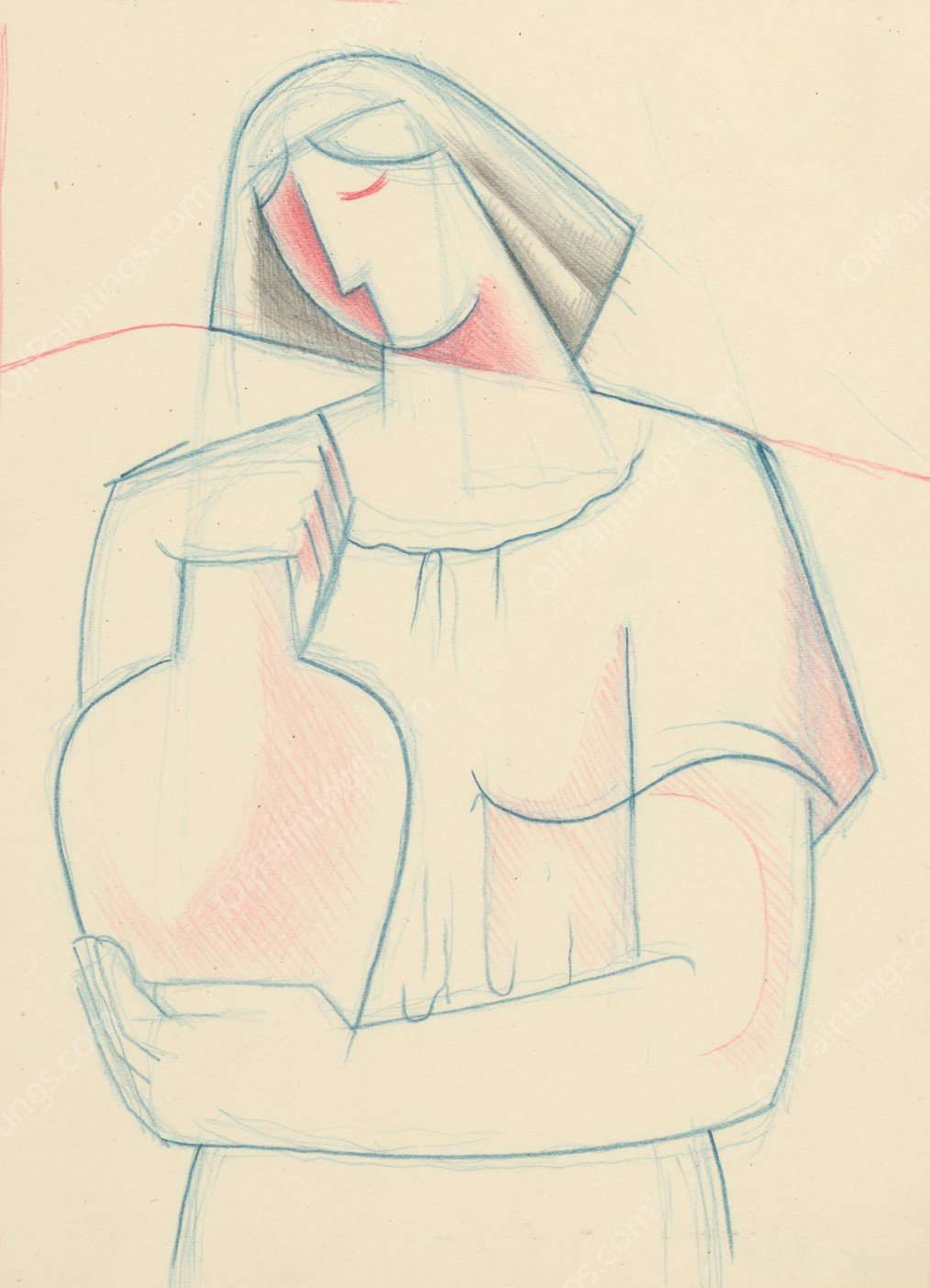 Girl with a Jug  by Mikulas Galanda - Hand-Painted Oil Painting Reproduction