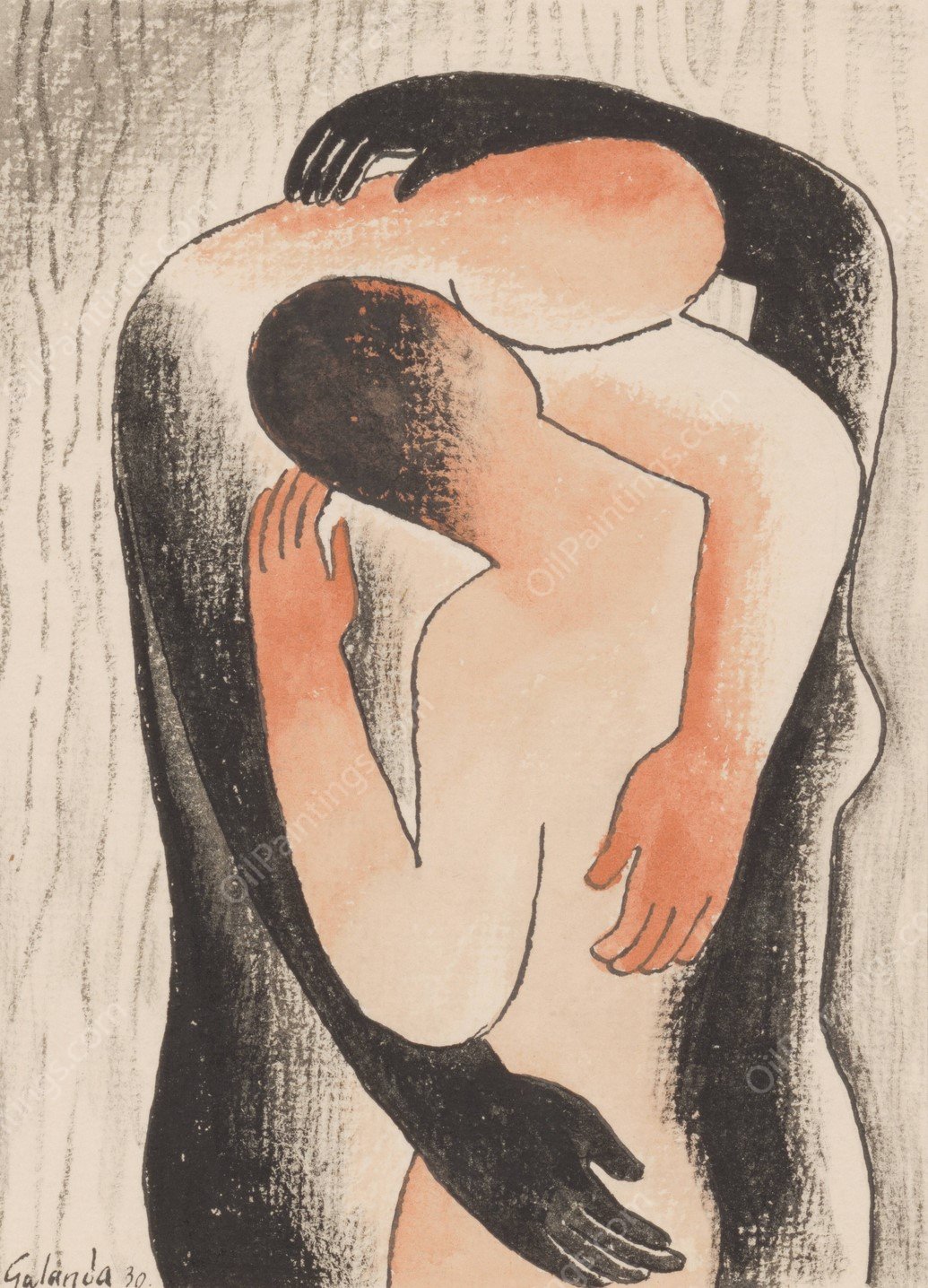 Hug  by Mikulas Galanda - Hand-Painted Oil Painting Reproduction