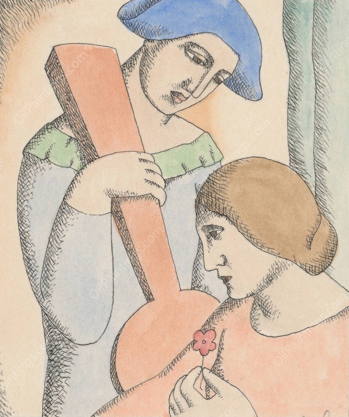 Lovers Harlequin and Columbine  by Mikulas Galanda - Hand-Painted Oil Painting Reproduction