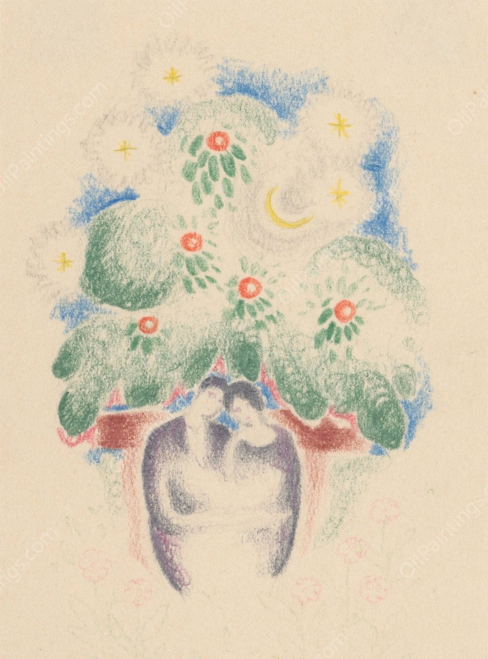 Lovers on a Bench  by Mikulas Galanda - Hand-Painted Oil Painting Reproduction