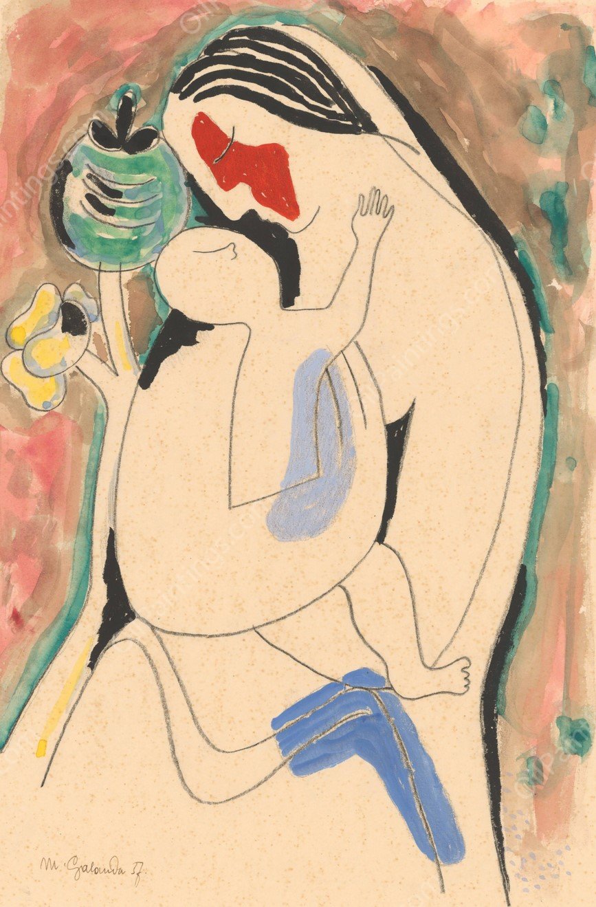Mother with Baby and Flower  by Mikulas Galanda - Hand-Painted Oil Painting Reproduction