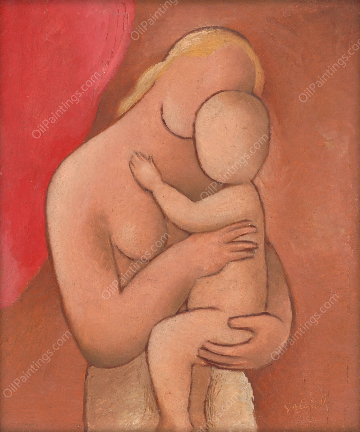 Mother with Child  by Mikulas Galanda - Hand-Painted Oil Painting Reproduction