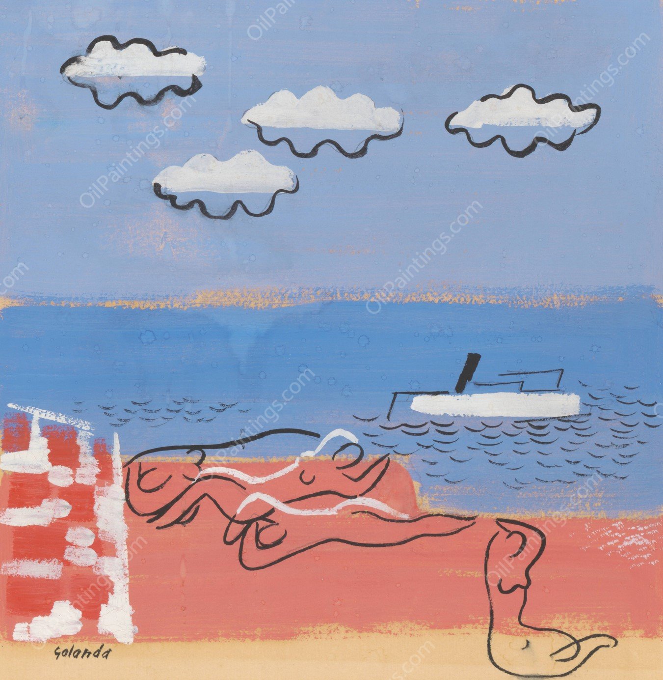 On the Beach  by Mikulas Galanda - Hand-Painted Oil Painting Reproduction