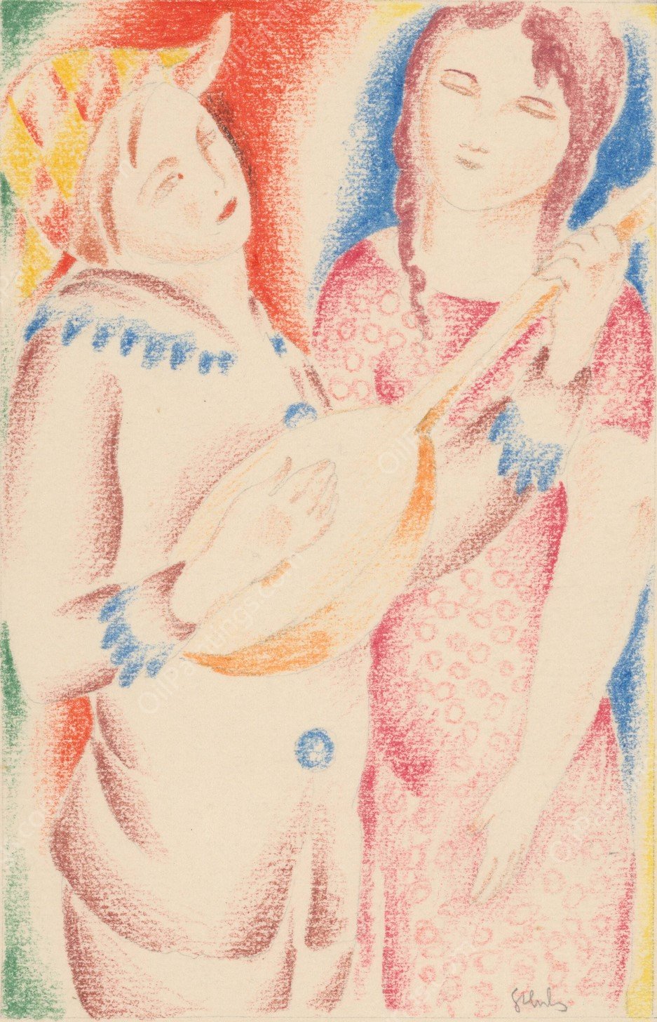 Playing the Mandolin  by Mikulas Galanda - Hand-Painted Oil Painting Reproduction