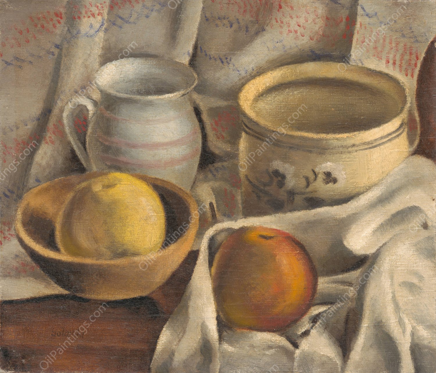 Still Life with Ceramic Pots and Apples  by Mikulas Galanda - Hand-Painted Oil Painting Reproduction