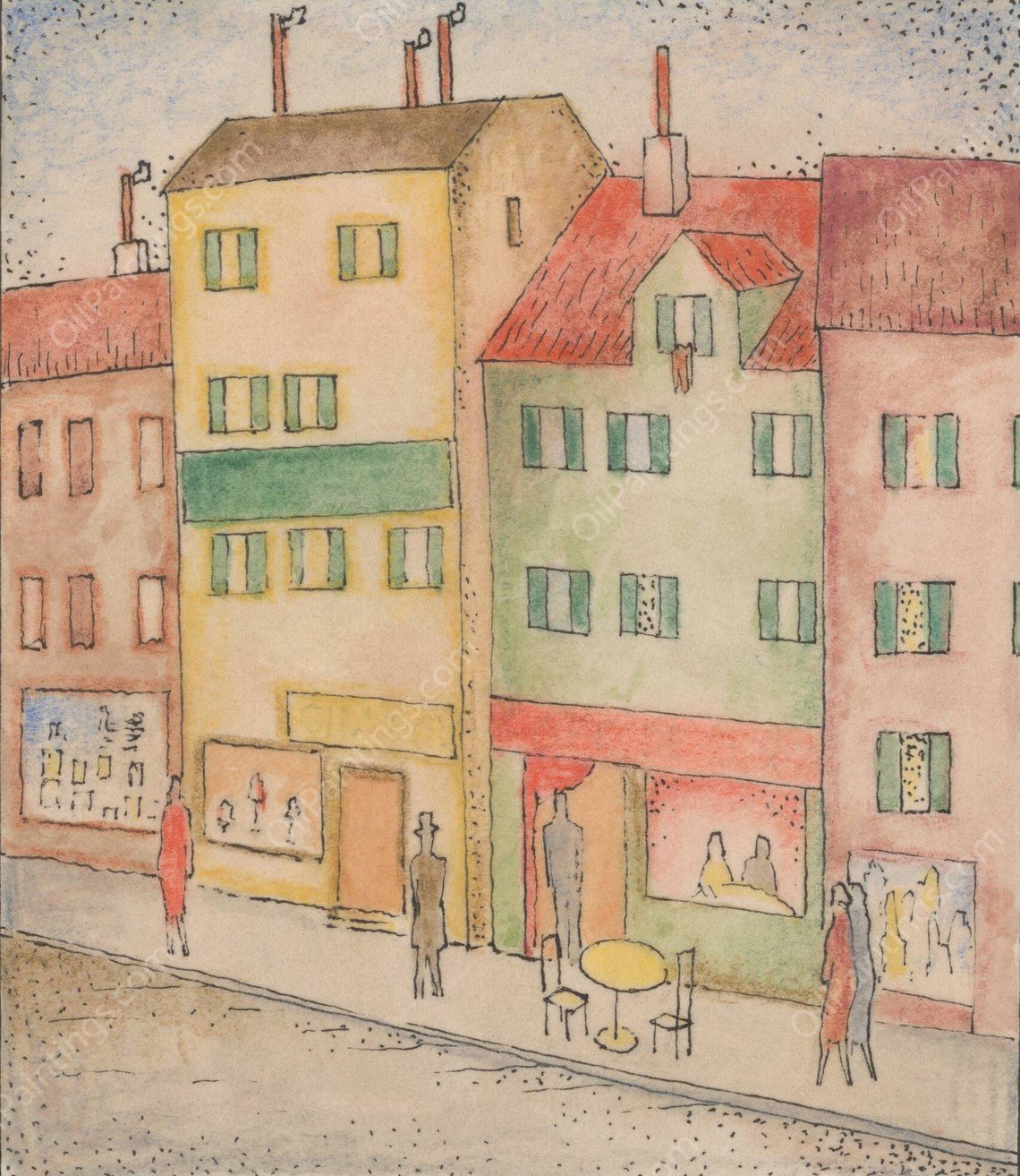Street with a Pastry Shop  by Mikulas Galanda - Hand-Painted Oil Painting Reproduction