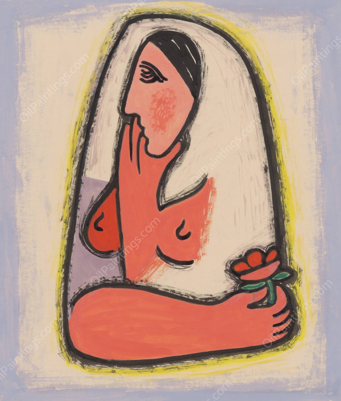 Woman with Flower  by Mikulas Galanda - Hand-Painted Oil Painting Reproduction