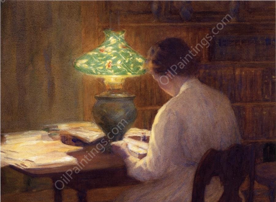 The Evening Lamp by Mina Fonda Ochtman - Hand-Painted Oil Painting Reproduction
