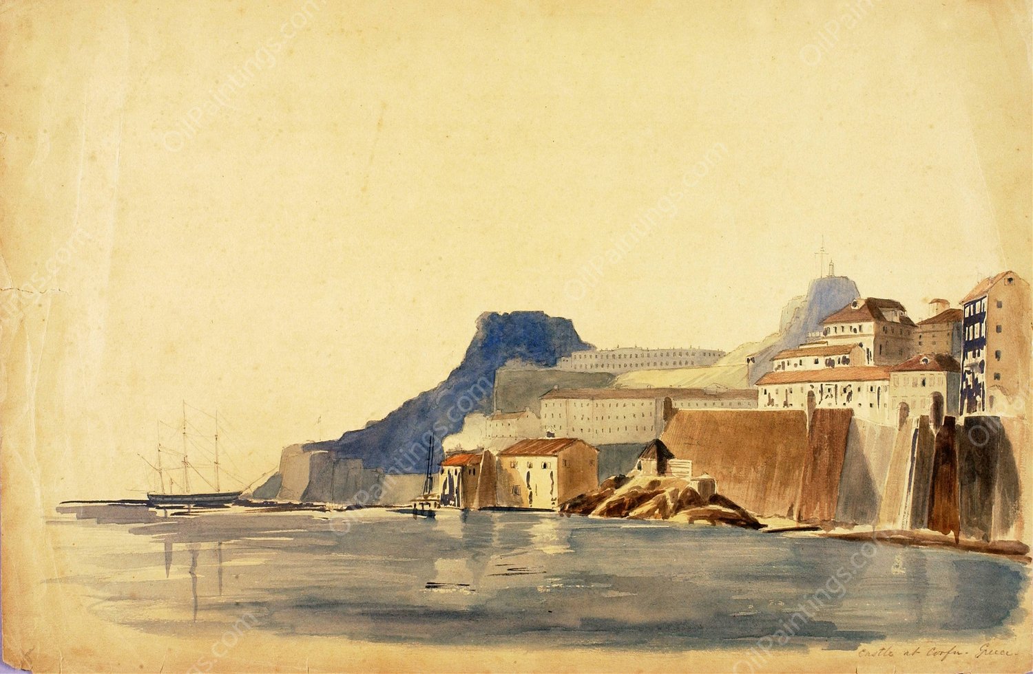 Castle at Corfu, Greece by Miner Kilbourne Kellogg - Hand-Painted Oil Painting Reproduction