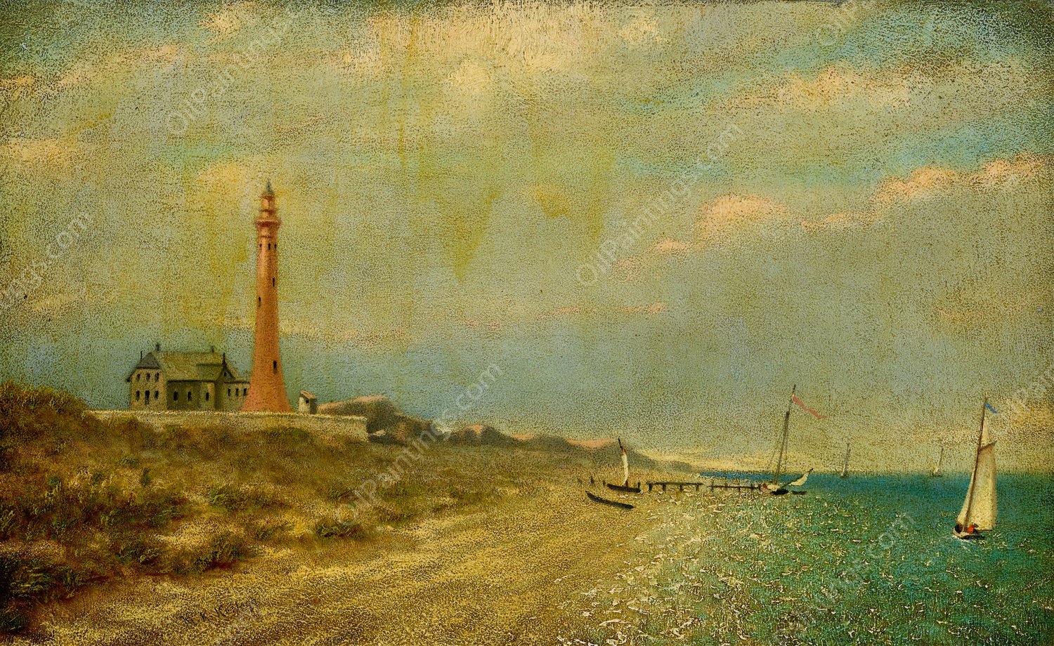 Fire Island Lighthouse by Miner Kilbourne Kellogg - Hand-Painted Oil Painting Reproduction
