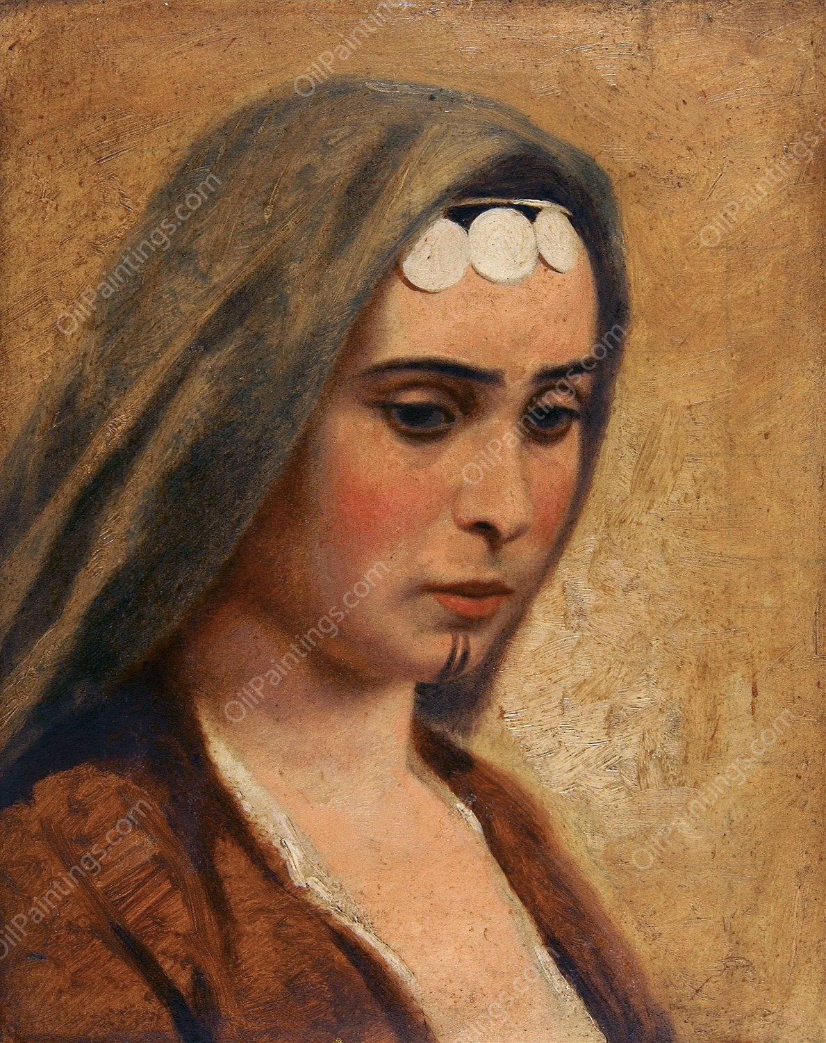 Head of an Arab Girl by Miner Kilbourne Kellogg - Hand-Painted Oil Painting Reproduction