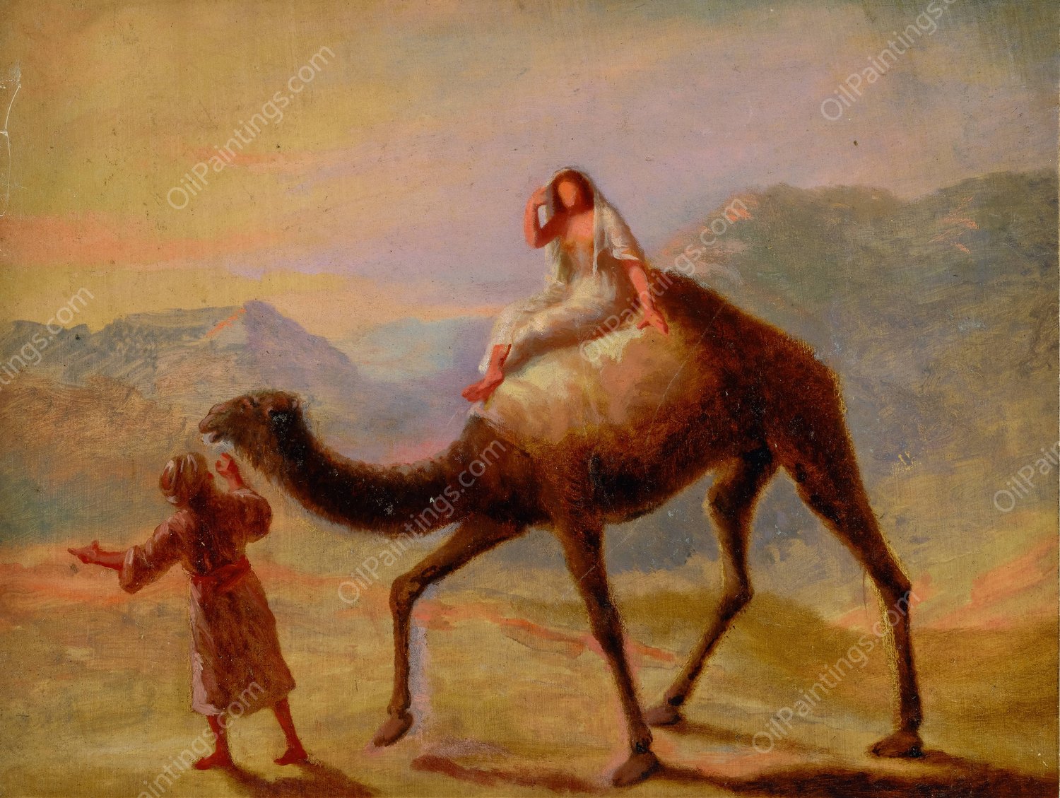 Man with Woman on Camel by Miner Kilbourne Kellogg - Hand-Painted Oil Painting Reproduction