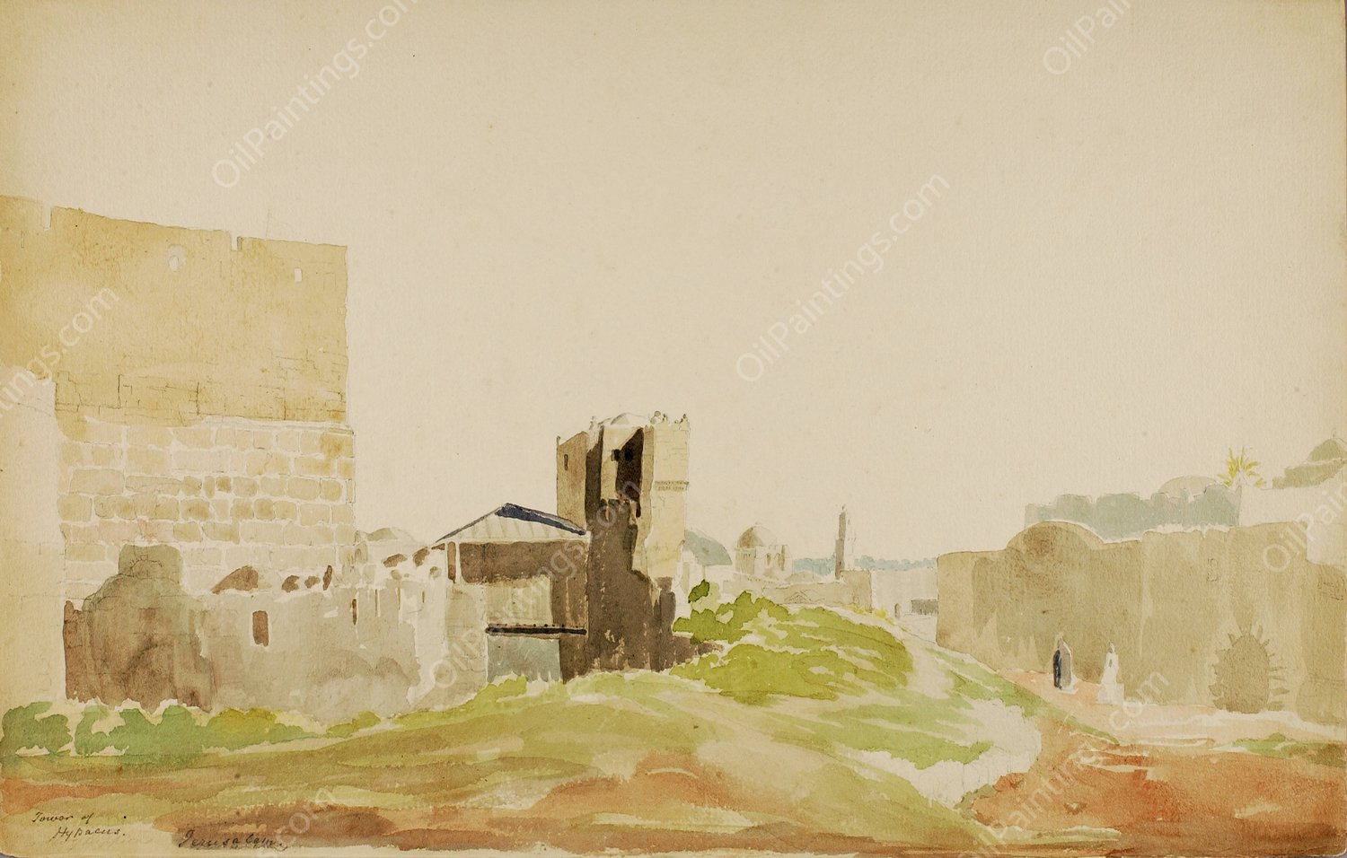 Tower Of Hypacus, Jerusalem by Miner Kilbourne Kellogg - Hand-Painted Oil Painting Reproduction