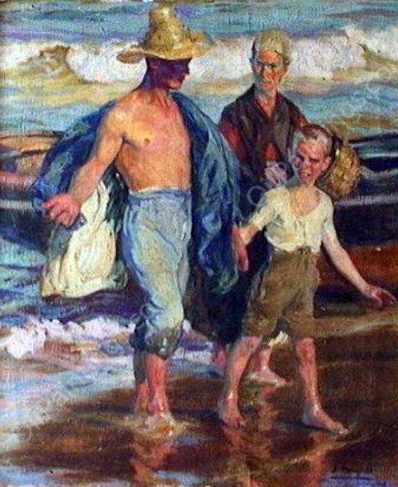 Despues de la Pesca by Mongrell Torrent - Hand-Painted Oil Painting Reproduction