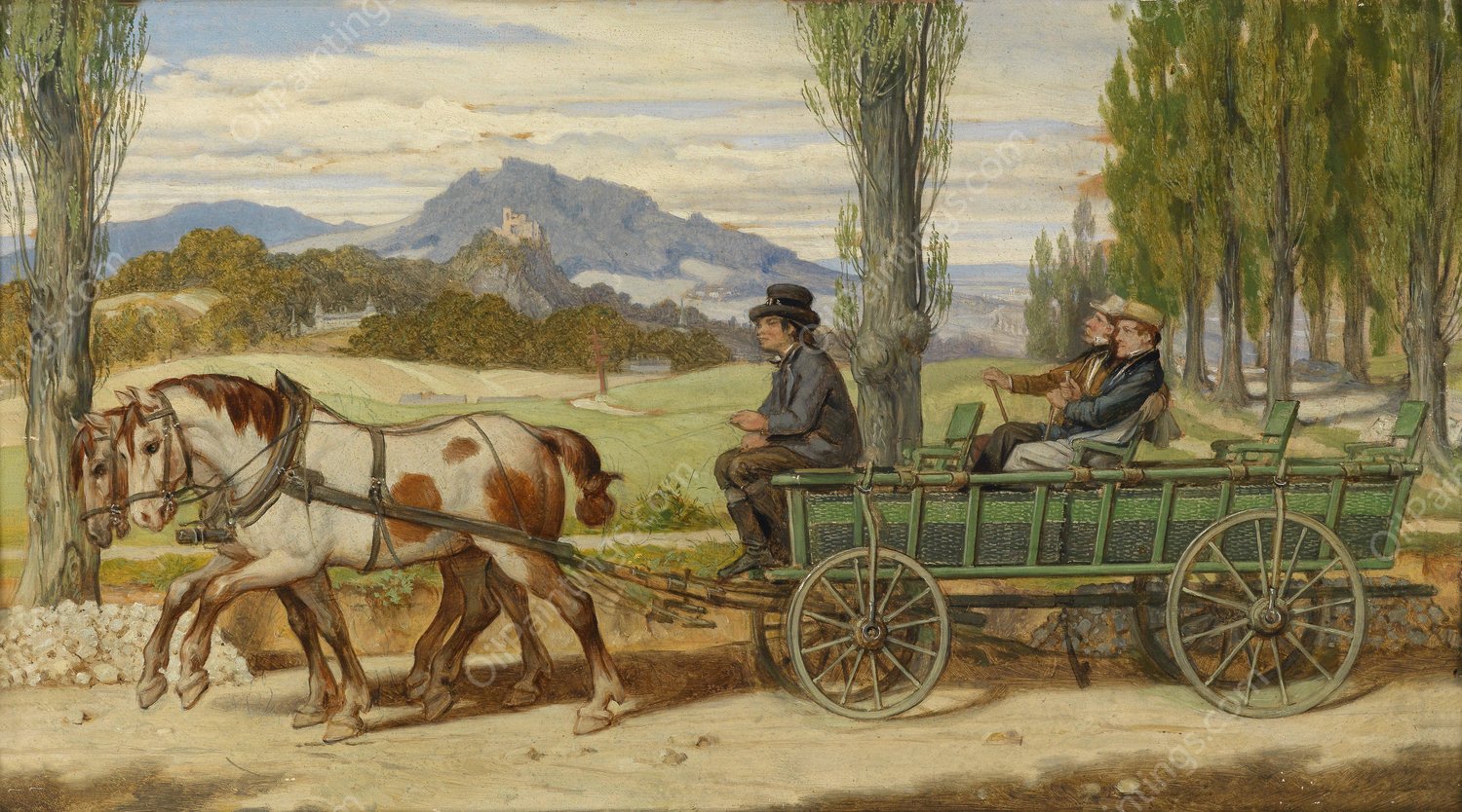 Die Landpartie; Schwind und Bauernfeld auf einem Leiterwagen by Moritz Von Schwind - Hand-Painted Oil Painting Reproduction