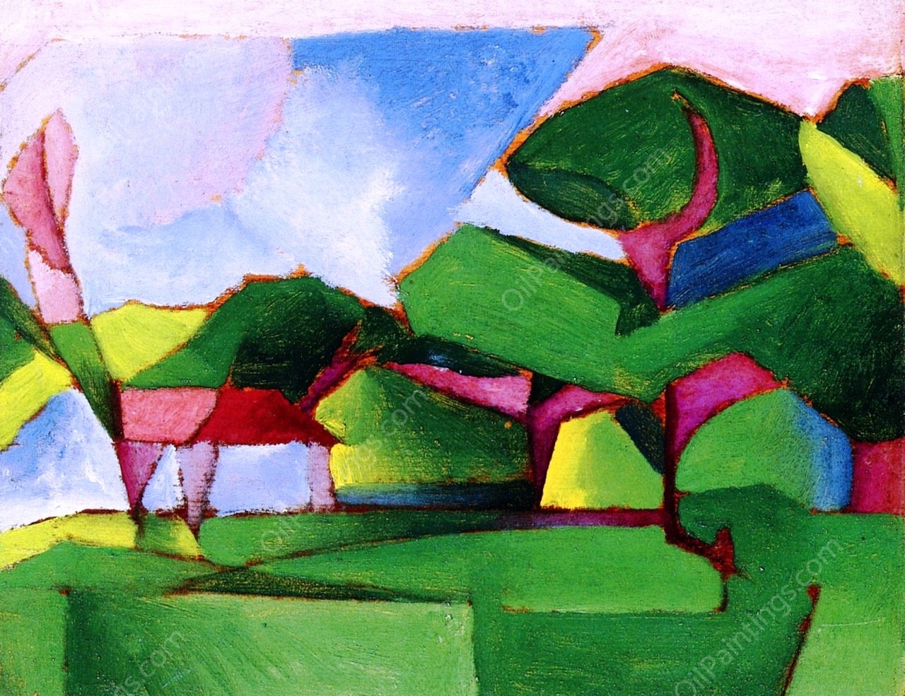 Abstract Landscape by Morton Livingston Schamberg - Hand-Painted Oil Painting Reproduction