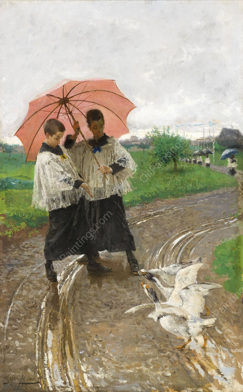 The Return from the Festival  by Mose Bianchi - Hand-Painted Oil Painting Reproduction