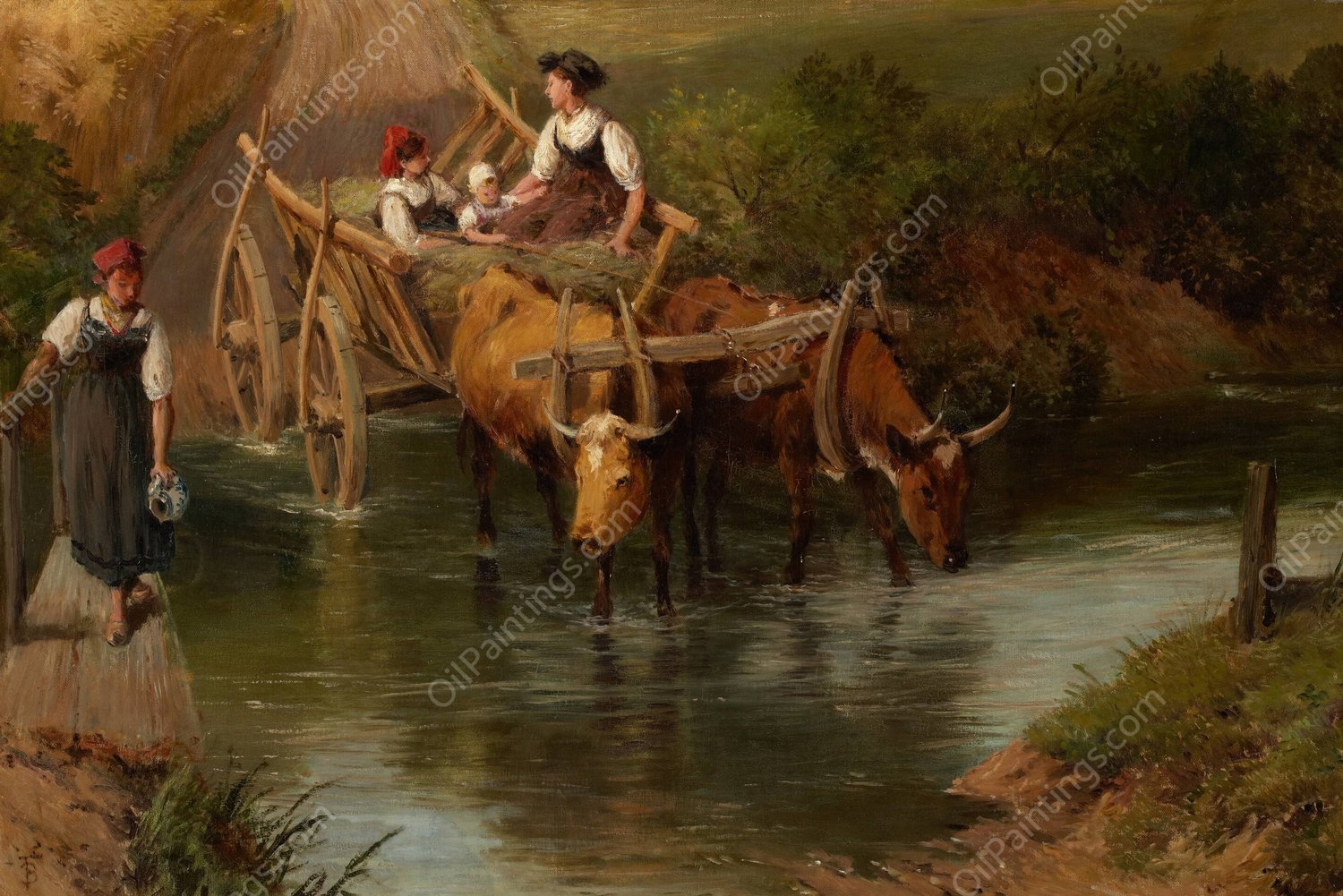 Crossing the Ford by Myles Birket Foster - Hand-Painted Oil Painting Reproduction
