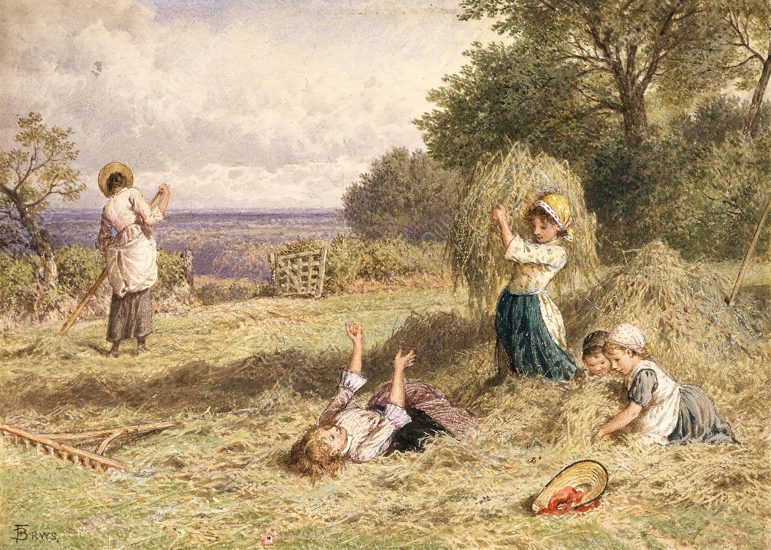 Landscape with Figures  by Myles Birket Foster - Hand-Painted Oil Painting Reproduction
