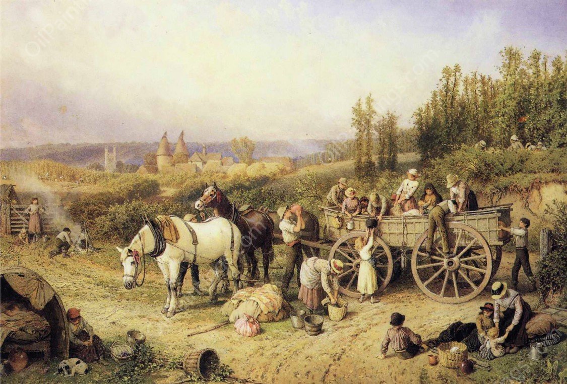 The Farm Cart by Myles Birket Foster - Hand-Painted Oil Painting Reproduction