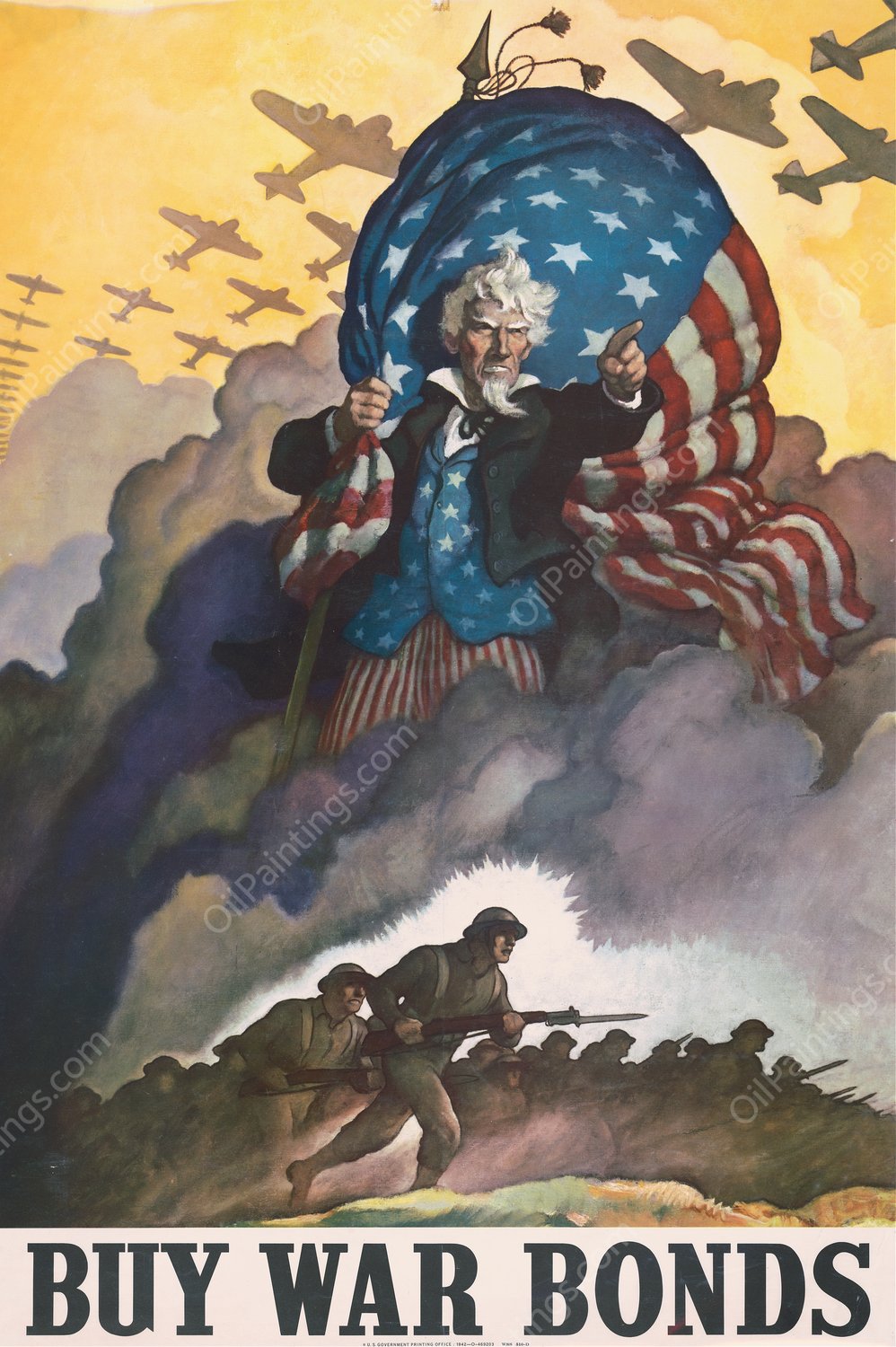 Buy war bonds  by N. C. Wyeth - Hand-Painted Oil Painting Reproduction