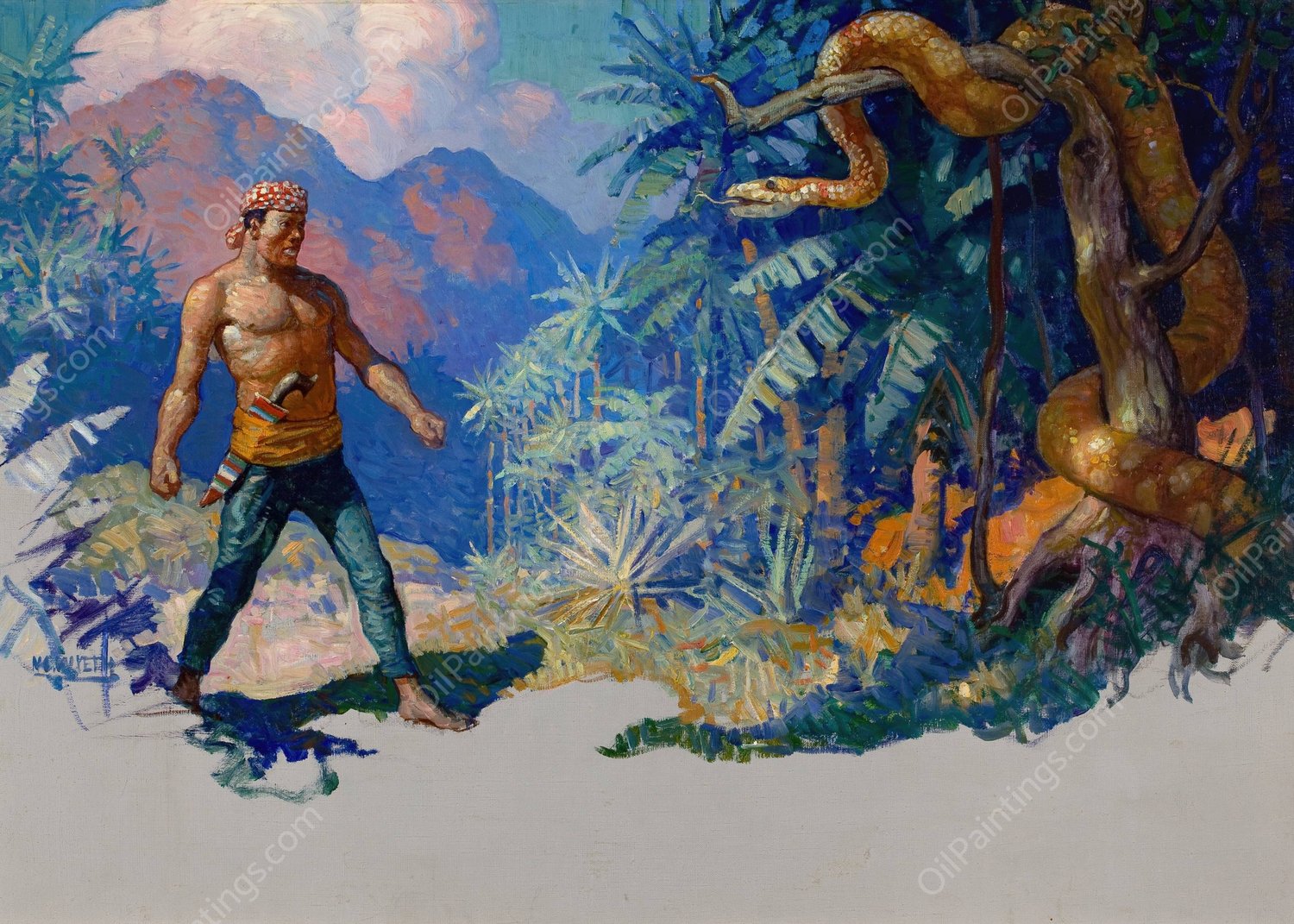 Memgumban Gets the Idea  by N. C. Wyeth - Hand-Painted Oil Painting Reproduction